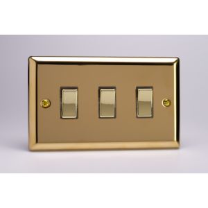 XV93D Varilight 3 Gang 10 Amp Switch Classic Victorian Polished Brass Coated with Polished Brass Switches