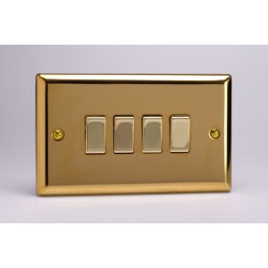 XV9D Varilight 4 Gang 10 Amp Switch Classic Victorian Polished Brass Coated with Polished Brass Switches