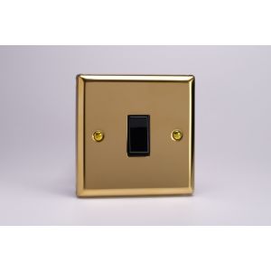 XVBPB Varilight 1 Gang 10 Amp Push-to-make, Bell Push, Retractive Black Switch Classic Victorian Polished Brass Coated with Black Switch