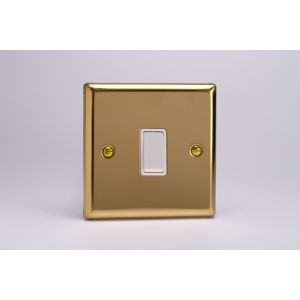 XVBPW Varilight 1 Gang 10 Amp Push-to-make, Bell Push, Retractive White Switch Classic Victorian Polished Brass Coated with White Switch