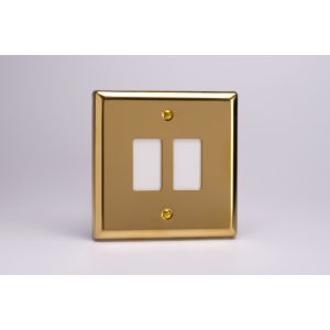 XVPGY2 Varilight 2 Gang Power Grid Faceplate Including Power Grid Frame Classic Victorian Polished Brass Coated