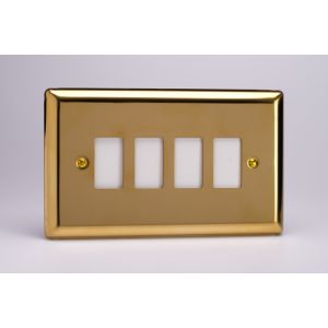 XVPGY4 Varilight 4 Gang Power Grid Faceplate Including Power Grid Frame Classic Victorian Polished Brass Coated