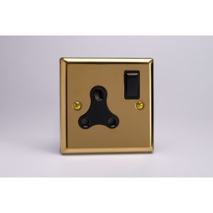 XVRP15AB Varilight 1 Gang 15 Amp Black Switched Round Pin Socket Classic Victorian Polished Brass Coated with Black Socket and Switch