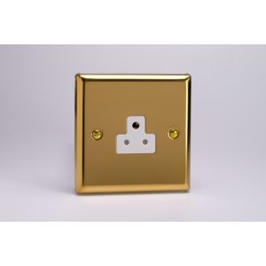 XVRP2AW Varilight 1 Gang 2 Amp White Round Pin Socket 0-460 Watts Classic Victorian Polished Brass Coated with White Socket