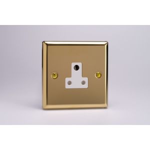 XVRP5AW Varilight 1 Gang 5 Amp White Round Pin Socket 0-1150 Watts Classic Victorian Polished Brass Coated with White Socket