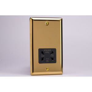 XVSSB Varilight Black Dual Voltage 240V/115V IP41 Shaver Socket Classic Victorian Polished Brass Coated with Black Socket