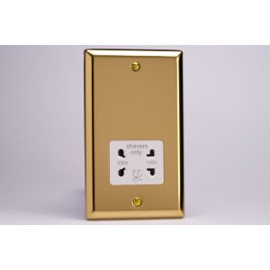 XVSSW Varilight White Dual Voltage 240V/115V IP41 Shaver Socket Classic Victorian Polished Brass Coated with White Socket