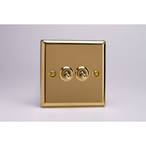 XVT77 Varilight 2 Gang Comprising of 2 Intermediate (3 Way) 10 Amp Toggle Switch Classic Victorian Polished Brass Coated