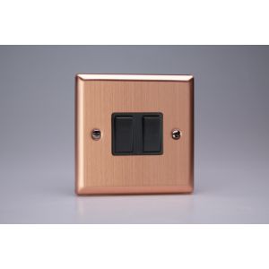 XY2B.BC Varilight 2 Gang 10 Amp Switch Urban Brushed Copper Effect Finish With Black Switches