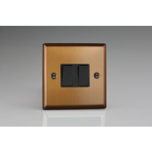 XY2B.BZ Varilight 2 Gang 10 Amp Switch Urban Brushed Bronze Effect Finish With Black Switches