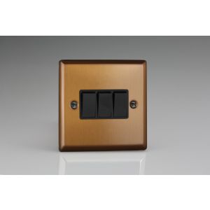 XY3B.BZ Varilight 3 Gang 10 Amp Switch Urban Brushed Bronze Effect Finish With Black Switches