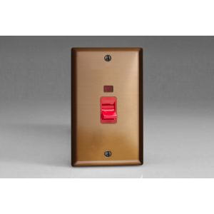 XY45N.BZ Varilight 45 Amp Double Pole Vertical Cooker Switch with Neon Urban Brushed Bronze Effect Finish With Red Switch