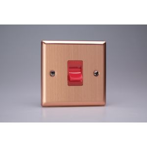 XY45S.BC Varilight 45 Amp Double Pole Cooker Switch Urban Brushed Copper Effect Finish With Red Switch