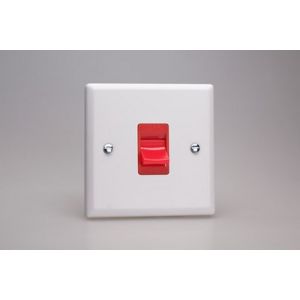 XY45S.CW Varilight 45 Amp Double Pole Cooker Switch Urban Powder Coated Chalk White Finish with Red Switch