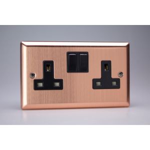 XY5B.BC Varilight 2 Gang 13 Amp Double Pole Switched Socket Urban Brushed Copper Effect Finish With Black Sockets and Black Switches