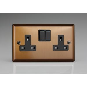 XY5B.BZ Varilight 2 Gang 13 Amp Double Pole Switched Socket Urban Brushed Bronze Effect Finish With Black Sockets and Black Switches