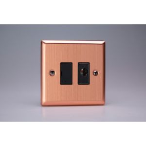 XY6UFOB.BC Varilight 1 Gang 13 Amp Unswitched Fused Spur with Flex Outlet Urban Brushed Copper Effect Finish With Black Fuse Cover and Flex Outlet