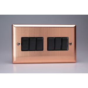 XY96B.BC Varilight 6 Gang 10 Amp Switch Urban Brushed Copper Effect Finish With Black Switches