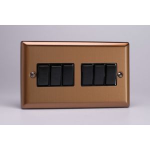 XY96B.BZ Varilight 6 Gang 10 Amp Switch Urban Brushed Bronze Effect Finish With Black Switches