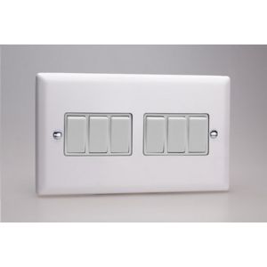 XY96W.CW Varilight 6 Gang 10 Amp Switch Urban Powder Coated Chalk White Finish with White Switches