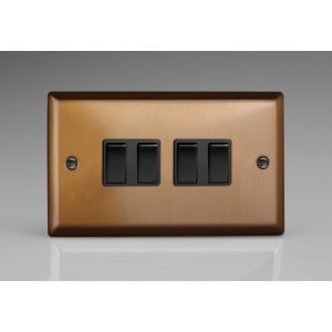 XY9B.BZ Varilight 4 Gang 10 Amp Switch Urban Brushed Bronze Effect Finish With Black Switches