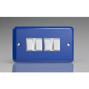 XY9W.RB Varilight 4 Gang 10 Amp Switch Lily Reflex Blue with White Switches