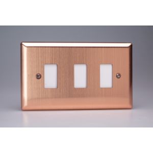 XYPGY3.BC Varilight 3 Gang Power Grid Faceplate Including Power Grid Frame Urban Brushed Copper Effect Finish