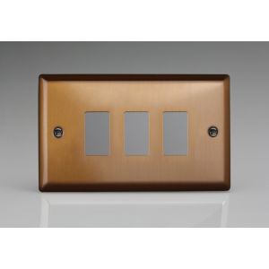 XYPGY3.BZ Varilight 3 Gang Power Grid Faceplate Including Power Grid Frame Urban Brushed Bronze Effect Finish