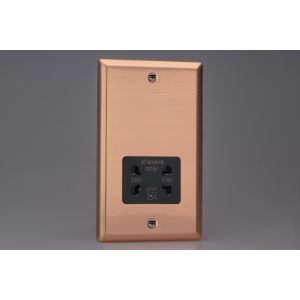 XYSSB.BC Varilight Black Dual Voltage 240V/115V IP41 Shaver Socket Urban Brushed Copper Effect Finish With Black Socket