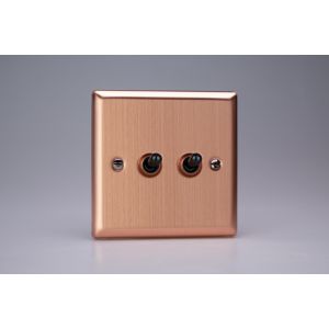 XYT2.BC Varilight 2 Gang 10 Amp Toggle Switch Urban Brushed Copper Effect Finish With Iridium Black Toggle Switches