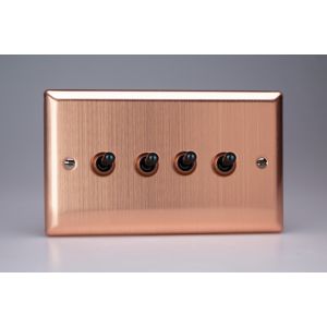 XYT9.BC Varilight 4 Gang 10 Amp Toggle Switch Urban Brushed Copper Effect Finish With Iridium Black Toggle Switches