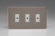 JDRE103S Varilight V-Pro Multi Point Remote (MPR or Eclique2) Series 3 Gang 0-100 Watts Multi Point Remote Master LED Dimmer Screwless Pewter Effect Finish