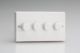 KQDP104W [WQD4W + 4x MKP100] Varilight V-Com Series 4 Gang 0-100 Watt Leading Edge LED Dimmer Classic White Dimmer, With White Knobs