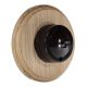 LIN01-1-R-PTM-UO-S2W Single Linden Brown Bakelite Push To Make Dolly Switch, 1- or 2- Way, 6 Amp, on a Round Unfinished Oak Base