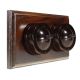 LIN01-2-H-DK-S2W Double Linden Brown Bakelite Dolly Switch, 1- or 2- Way, 6 Amp, on a Horizontal Dark Oak Base