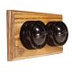 LIN01-2-H-MO-S2W Double Linden Brown Bakelite Dolly Switch, 1- or 2- Way, 6 Amp, on a Horizontal Medium Oak Base