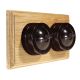 LIN01-2-H-O-S2W Double Linden Brown Bakelite Dolly Switch, 1- or 2- Way, 6 Amp, on a Horizontal Light Oak Base