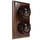 LIN01-2-V-DK-S2W Double Linden Brown Bakelite Dolly Switch, 1- or 2- Way, 6 Amp, on a Vertical Dark Oak Base