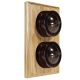 LIN01-2-V-O-S2W Double Linden Brown Bakelite Dolly Switch, 1- or 2- Way, 6 Amp, on a Vertical Light Oak Base