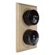 LIN01-2-V-UO-S2W Double Linden Brown Bakelite Dolly Switch, 1- or 2- Way, 6 Amp, on a Vertical Unfinished Oak Base