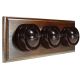 LIN01-3-H-DK-S2W Triple Linden Brown Bakelite Dolly Switch, 1- or 2- Way, 6 Amp, on a Horizontal Dark Oak Base