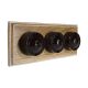 LIN01-3-H-LK-S2W Triple Linden Brown Bakelite Dolly Switch, 1- or 2- Way, 6 Amp, on a Horizontal Limed Oak Base