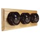 LIN01-3-H-O-S2W Triple Linden Brown Bakelite Dolly Switch, 1- or 2- Way, 6 Amp, on a Horizontal Light Oak Base