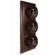 LIN01-3-V-DK-S2W Triple Linden Brown Bakelite Dolly Switch, 1- or 2- Way, 6 Amp, on a Vertical Dark Oak Base