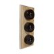 LIN01-3-V-LK-S2W Triple Linden Brown Bakelite Dolly Switch, 1- or 2- Way, 6 Amp, on a Vertical Limed Oak Base