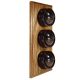 LIN01-3-V-MO-S2W Triple Linden Brown Bakelite Dolly Switch, 1- or 2- Way, 6 Amp, on a Vertical Medium Oak Base