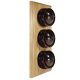 LIN01-3-V-O-S2W Triple Linden Brown Bakelite Dolly Switch, 1- or 2- Way, 6 Amp, on a Vertical Light Oak Base