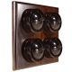 LIN01-4-DK-S2W Quadruple Linden Brown Bakelite Dolly Switch, 1- or 2- Way, 6 Amp, on a Dark Oak Base