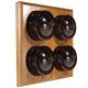 LIN01-4-MO-S2W Quadruple Linden Brown Bakelite Dolly Switch, 1- or 2- Way, 6 Amp, on a Medium Oak Base