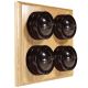 LIN01-4-O-S2W Quadruple Linden Brown Bakelite Dolly Switch, 1- or 2- Way, 6 Amp, on a Light Oak Base